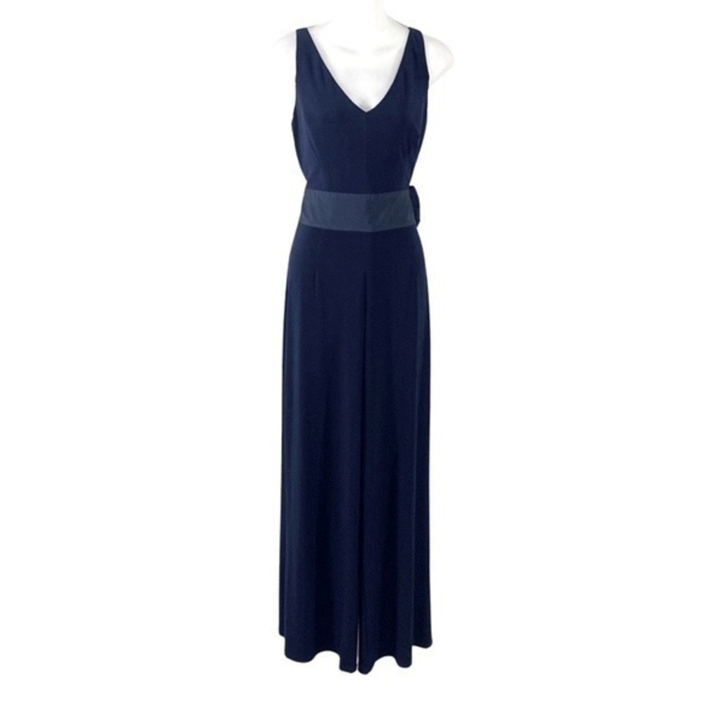 Ralph Lauren navy blue jersey tie waist sleeveless wide leg jumpsuit 6 LL26